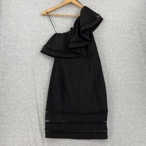 Endless Rose Dress Womens Small Black One Shoulder Ruffled Cut Out Hemline